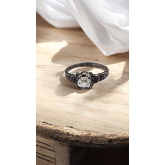 Medieval Revival Solitaire Ring – Sterling Silver Clear Faceted Stone Size 4.75 - Picture 1 of 7